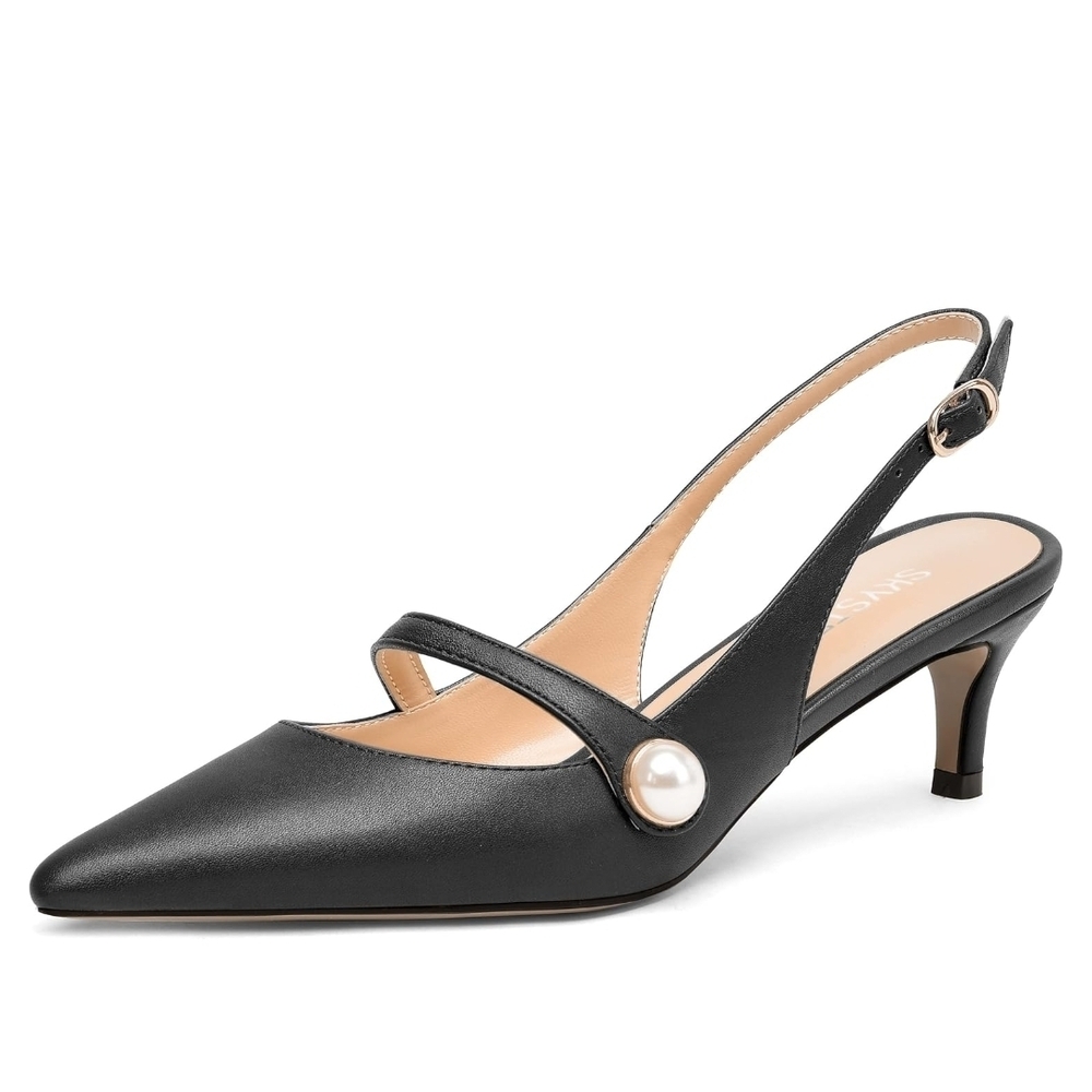 NWT Black Slingback Heels With Pearl Women Size 9